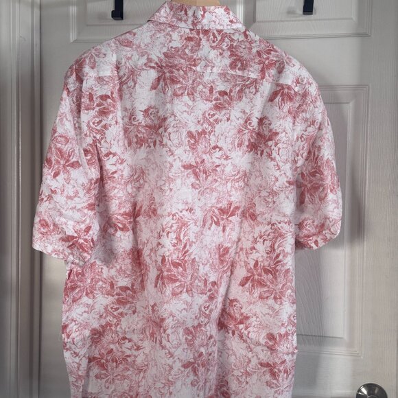 Joseph Abboud S/S Linen Button-down Shirt w/ Red Floral Pattern on White, XL - Picture 3 of 4